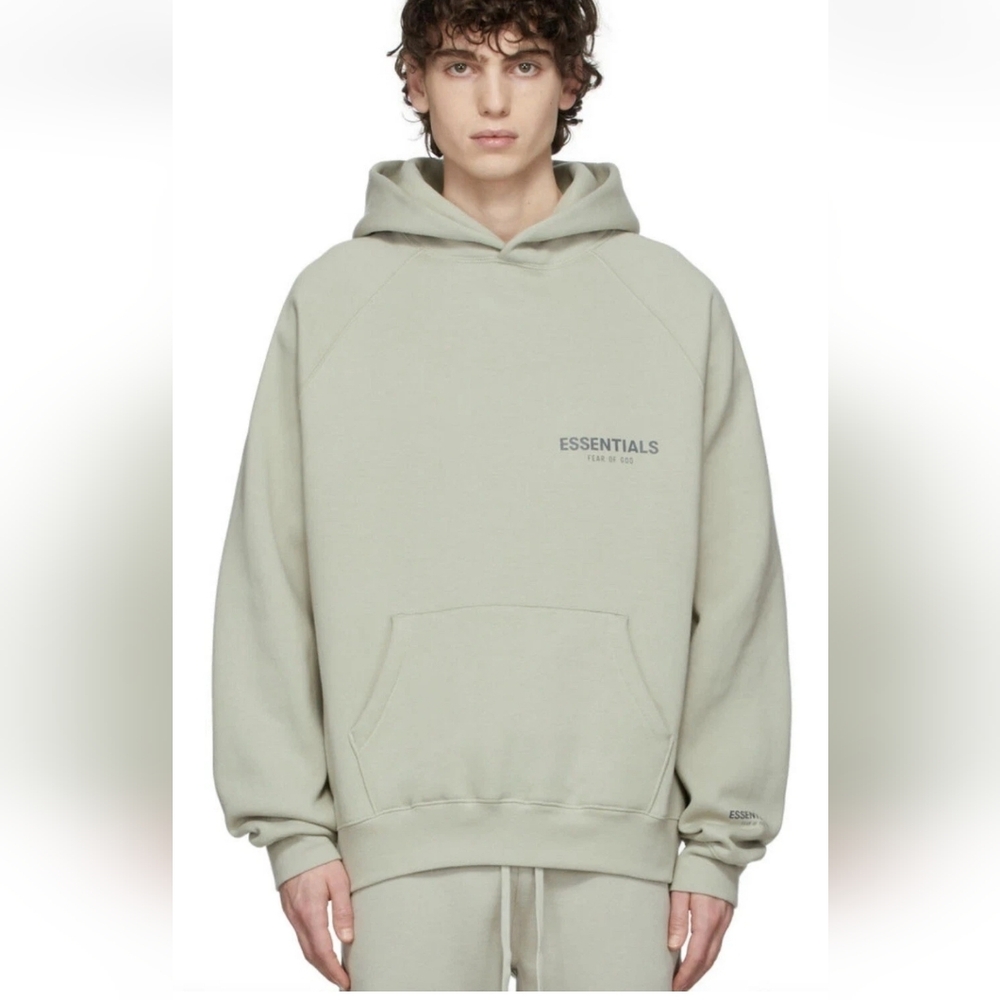 Fear of God Essentials Logo Pullover Hoodie in Concrete - Men's Size Medium (M)